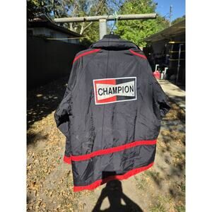 Champion Spark Plugs Jacket Full ZIP Vintage Black With Pullout Hood Size Large
